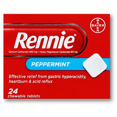 RENNIE PEPPERMINT ( CALCIUM CARBONATE 680 MG + MAGNESIUM CARBONATE 80 MG ) 24 CHEWABLE TABLETS